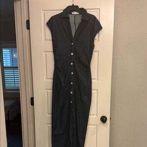 Zara Dark Blue Button-Up Midi Dress